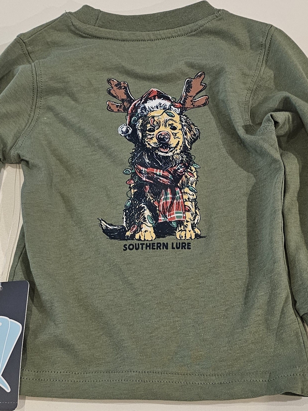 Southern Lure Kids' Olive Green Long Sleeve Holiday Dog Tee